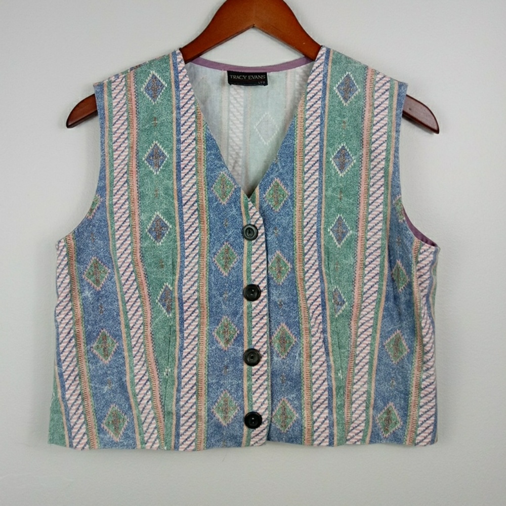 Vintage aztec print western vest crop top shirt
